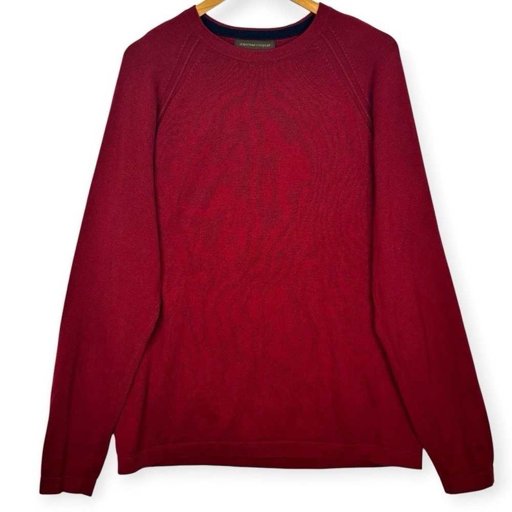Sebastian Cooper Mens XL Red 100% Cotton Crewneck Sweater Raglan Pullover Preppy